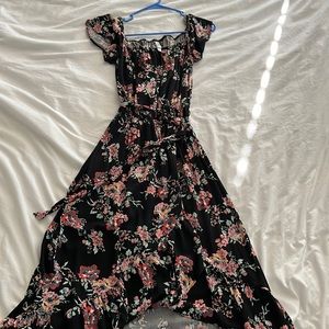 Black floral high low dress